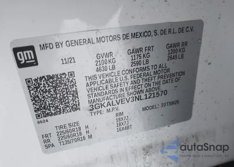 2022 GMC Terrain Awd Slt z USA, uszkodzony, nr VIN 3GKALVEV3NL121570